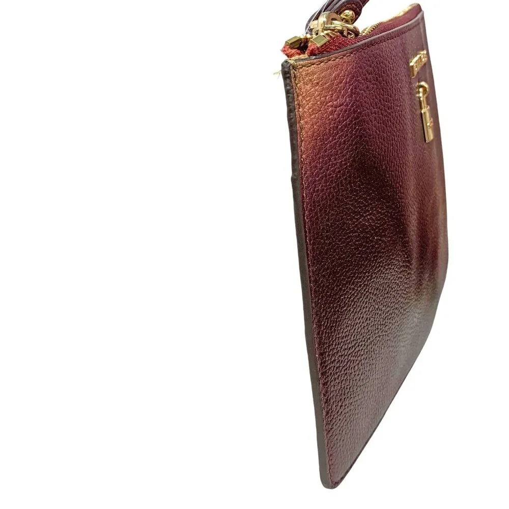 MICHAEL KORS‎ Adele Merlot Pebbled Leather Zippered Clutch Wristlet